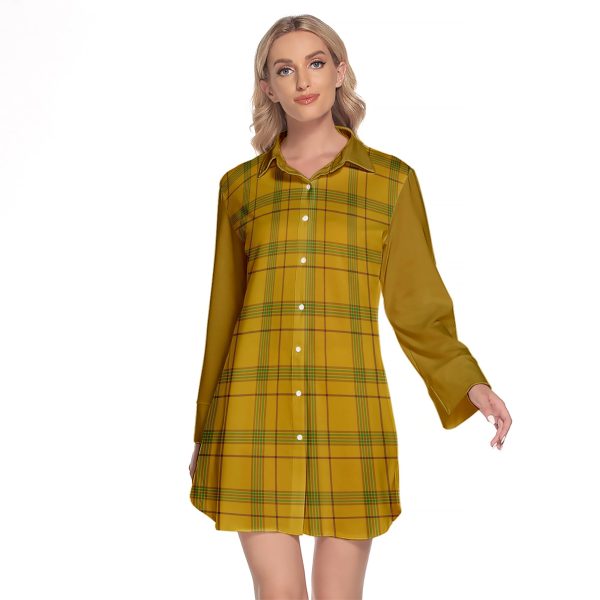 Houston Tartan Women s Lapel Shirt Dress With Long Sleeve Hot on Sale