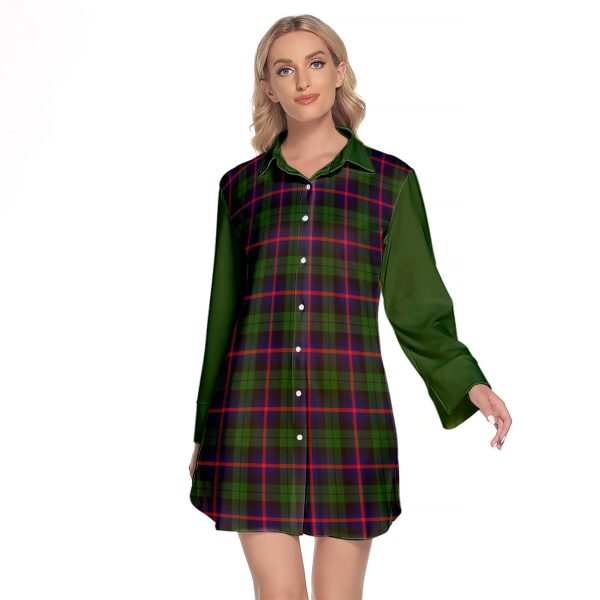 Urquhart Modern Tartan Women s Lapel Shirt Dress With Long Sleeve Online Sale