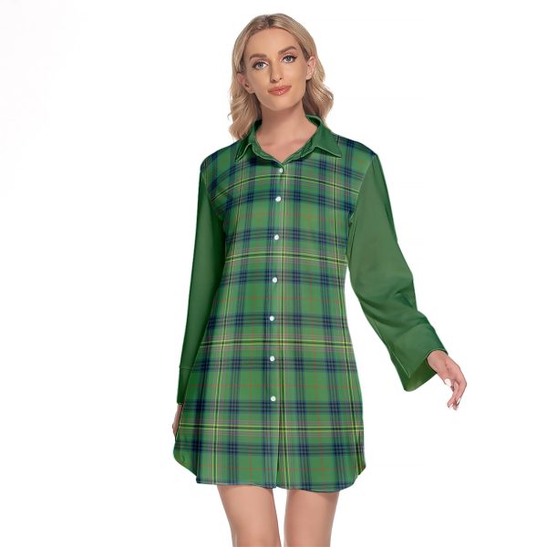 Kennedy Ancient Tartan Women s Lapel Shirt Dress With Long Sleeve on Sale