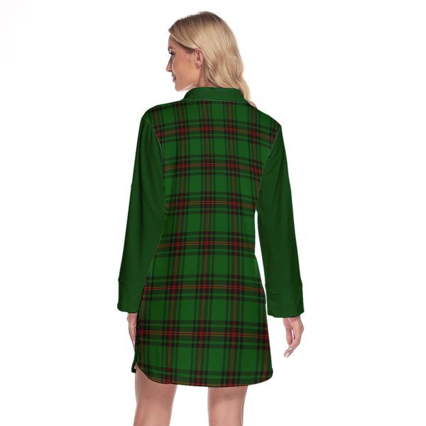 Kirkcaldy Tartan Women s Lapel Shirt Dress With Long Sleeve For Sale - Image 2