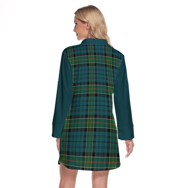 Kirkpatrick Tartan Women s Lapel Shirt Dress With Long Sleeve Hot on Sale - Image 2