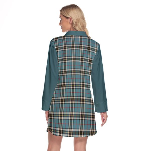 Thomson Tartan Women s Lapel Shirt Dress With Long Sleeve Online - Image 2