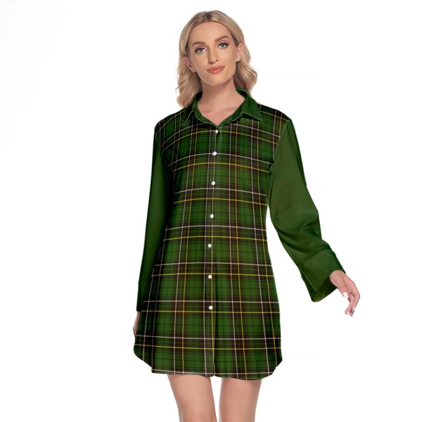 MacAlpin Modern Tartan Women s Lapel Shirt Dress With Long Sleeve For Discount