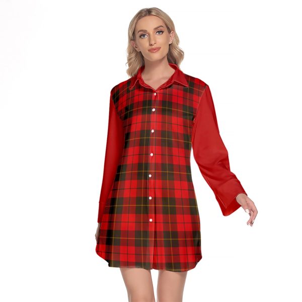 Wallace Weathered Tartan Women s Lapel Shirt Dress With Long Sleeve Cheap