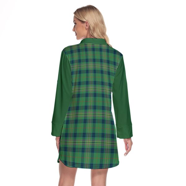 Kennedy Ancient Tartan Women s Lapel Shirt Dress With Long Sleeve on Sale - Image 2