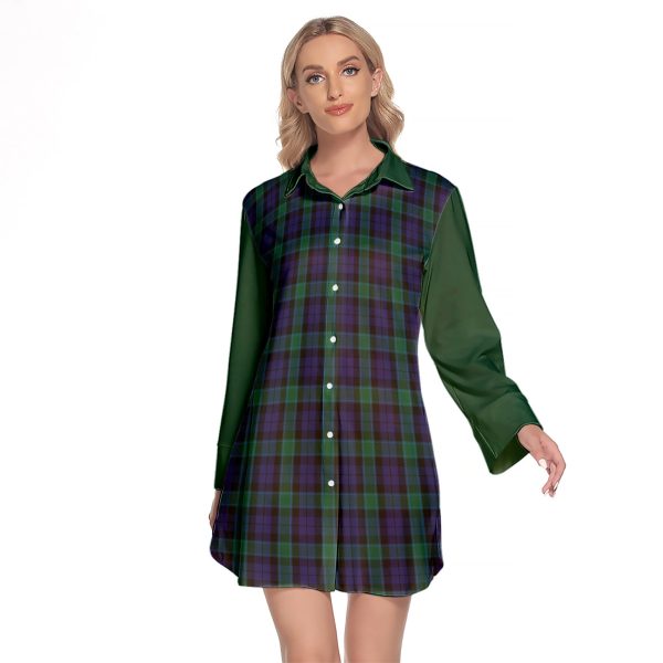 Graham Of Menteith Tartan Women s Lapel Shirt Dress With Long Sleeve For Discount