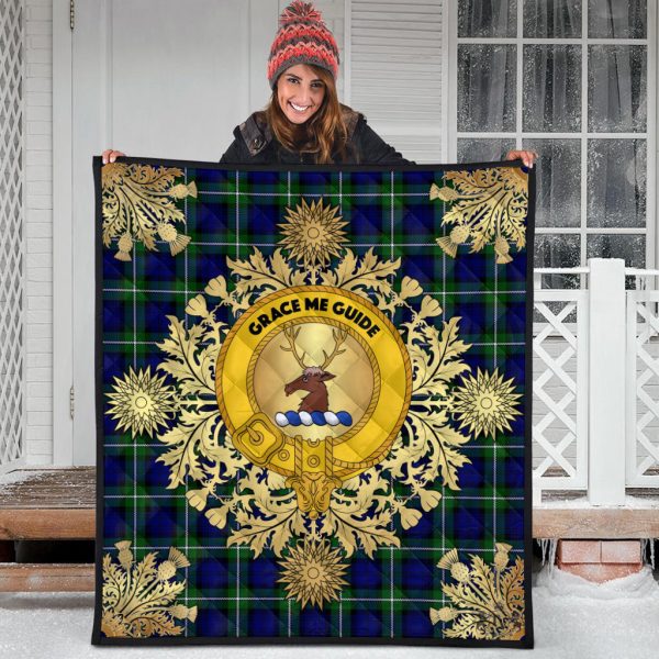 Forbes Modern Tartan Crest Premium Quilt - Gold Thistle Style Fashion