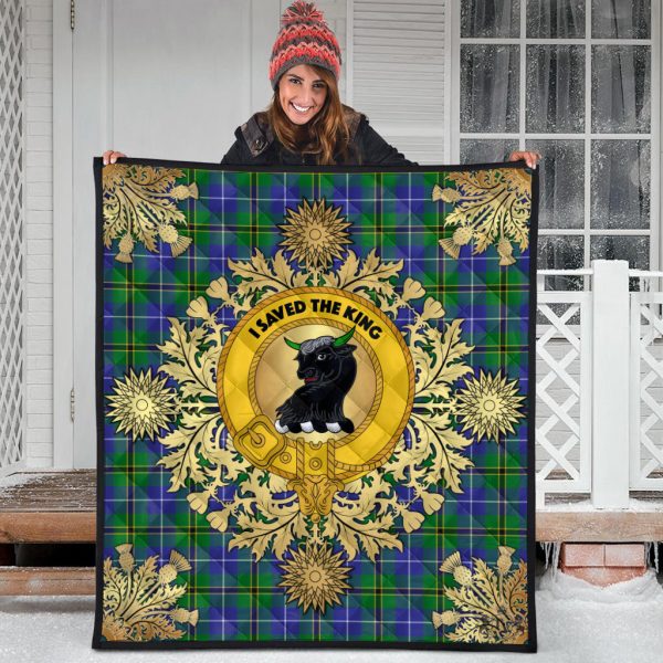 Turnbull Hunting Tartan Crest Premium Quilt - Gold Thistle Style on Sale