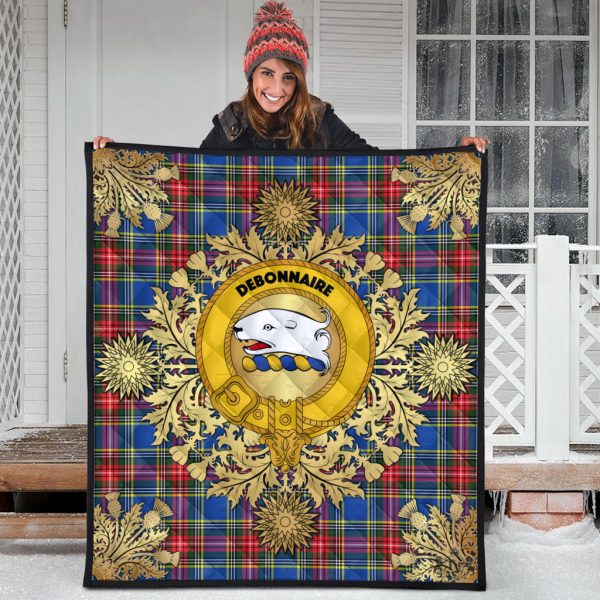 Bethune Tartan Crest Premium Quilt - Gold Thistle Style Online Sale