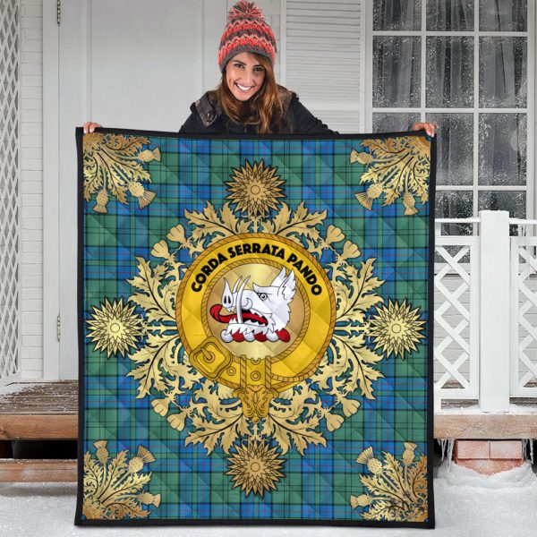 Lockhart Tartan Crest Premium Quilt - Gold Thistle Style Discount
