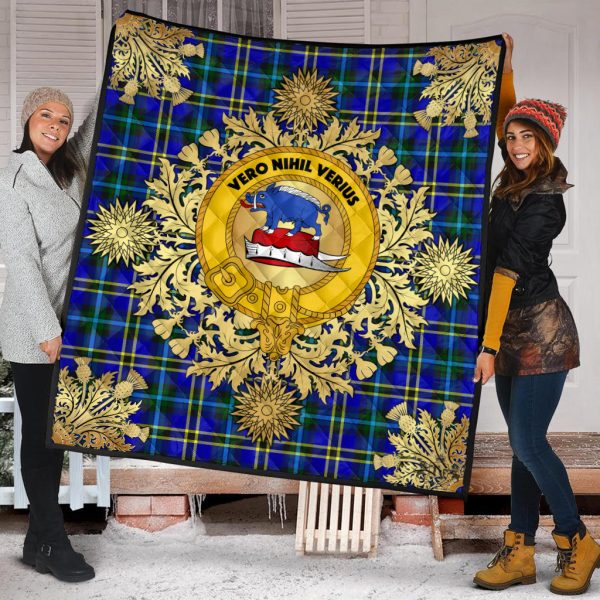 Weir Modern Tartan Crest Premium Quilt - Gold Thistle Style Fashion - Image 2