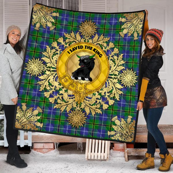 Turnbull Hunting Tartan Crest Premium Quilt - Gold Thistle Style on Sale - Image 2