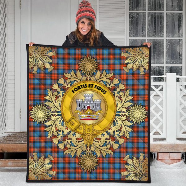 MacLachlan Ancient Tartan Crest Premium Quilt - Gold Thistle Style Supply