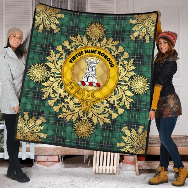 MacLean Hunting Ancient Tartan Crest Premium Quilt - Gold Thistle Style Online now - Image 2