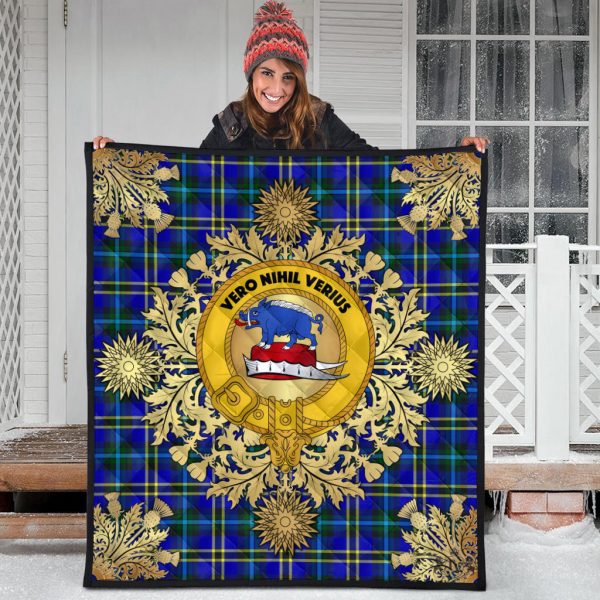 Weir Modern Tartan Crest Premium Quilt - Gold Thistle Style Fashion