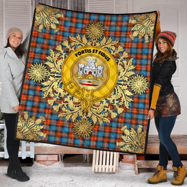 MacLachlan Ancient Tartan Crest Premium Quilt - Gold Thistle Style Supply - Image 2