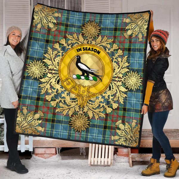 Walkinshaw Tartan Crest Premium Quilt - Gold Thistle Style Online now - Image 2