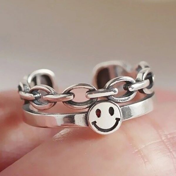 Vintage Smiling Face Finger Rings for Women Adjustable Rings For Cheap - Image 2