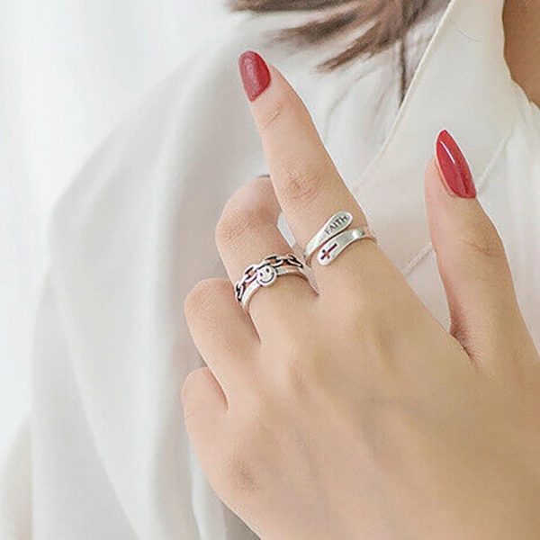 Vintage Smiling Face Finger Rings for Women Adjustable Rings For Cheap - Image 3